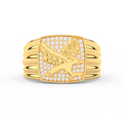 2Ct Round Cut Moissanite Menâs Flying Eagle Ring â 14K Yellow Gold Plated